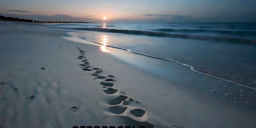 Footprints in the Sand at Sunset