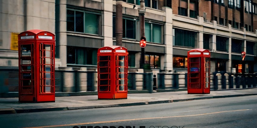 Red Telephone Booths on Sidewalk