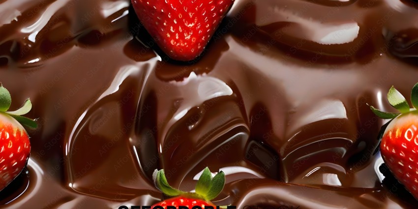 A close up of a strawberry with chocolate drizzle