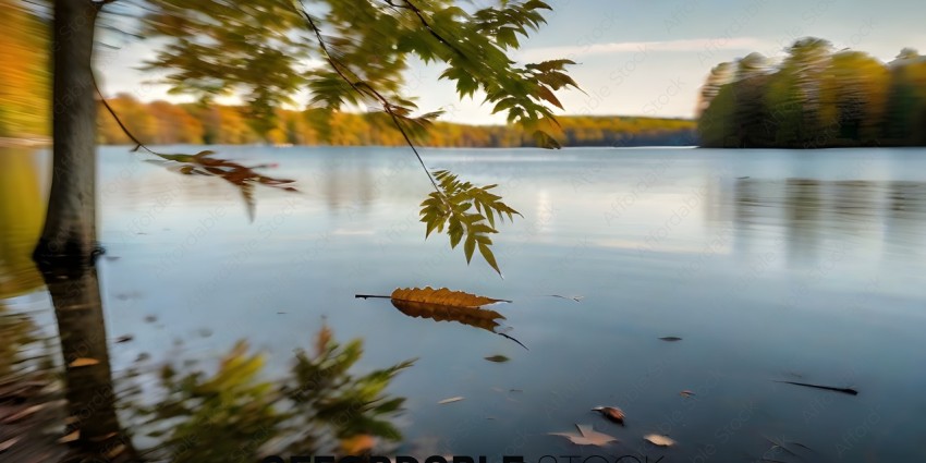 A leaf is floating on the water