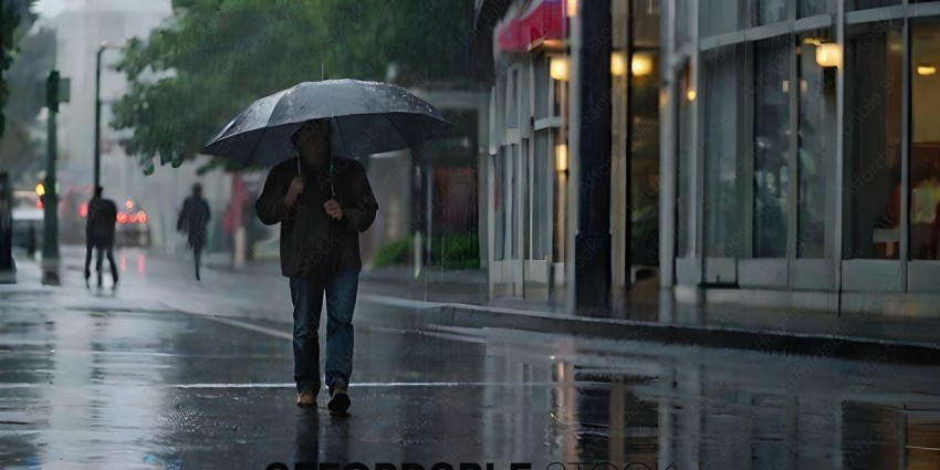 Man walking in the rain holding an umbrella