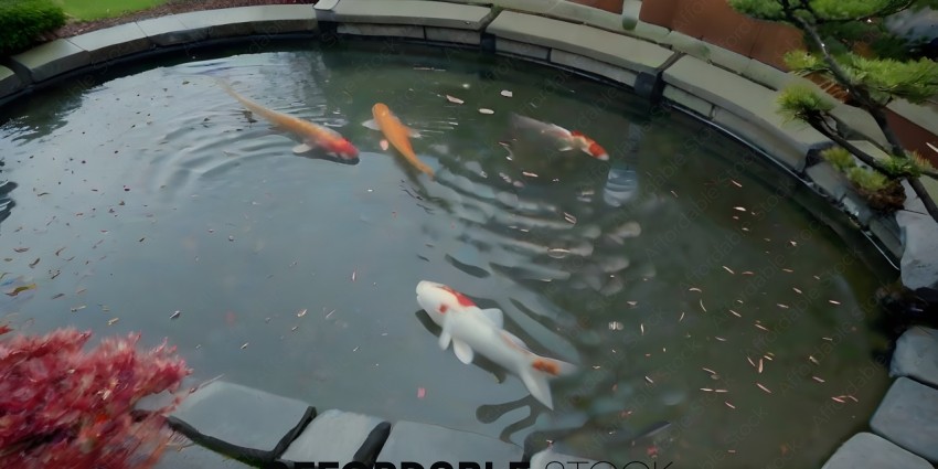 Three Koi Fish in a Pond