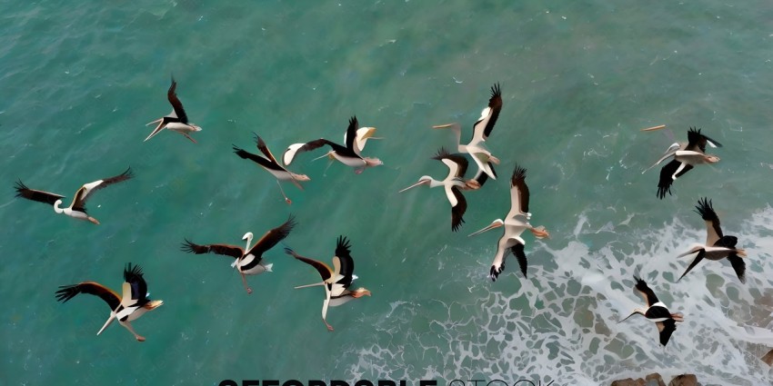 Birds flying over the ocean