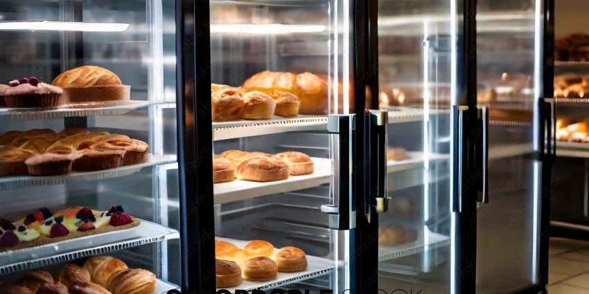 A display case with pastries in it