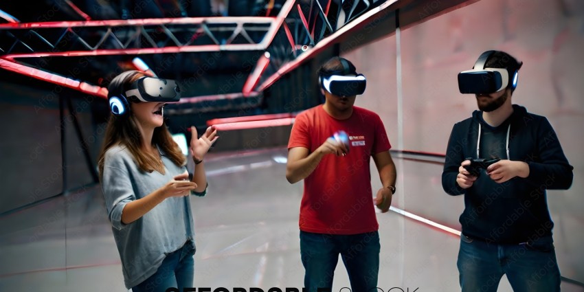 Two people wearing VR headsets