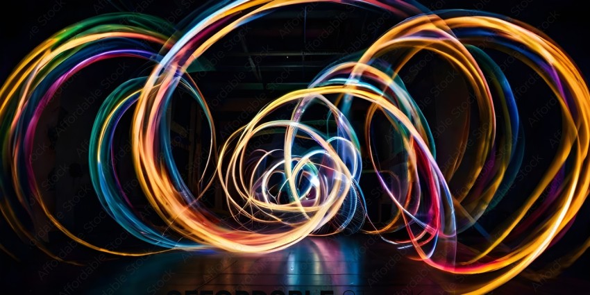 A colorful light show with a spiral pattern