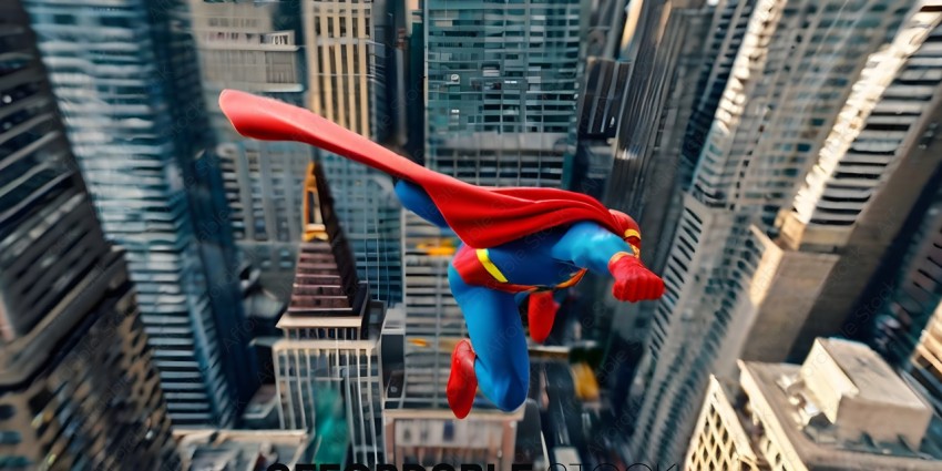 Superman flying over a city