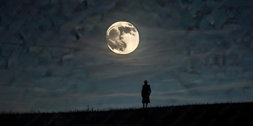 A person standing in the field looking at the moon