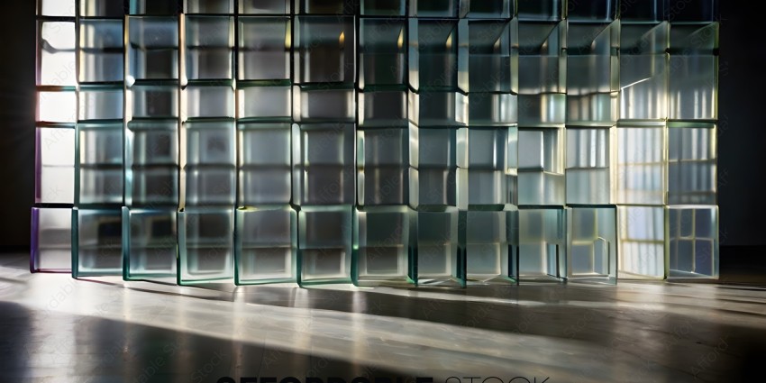 A glass wall with a pattern of squares