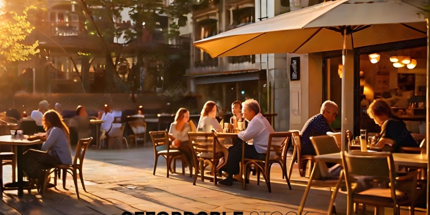 People enjoying a meal outside on a sunny day