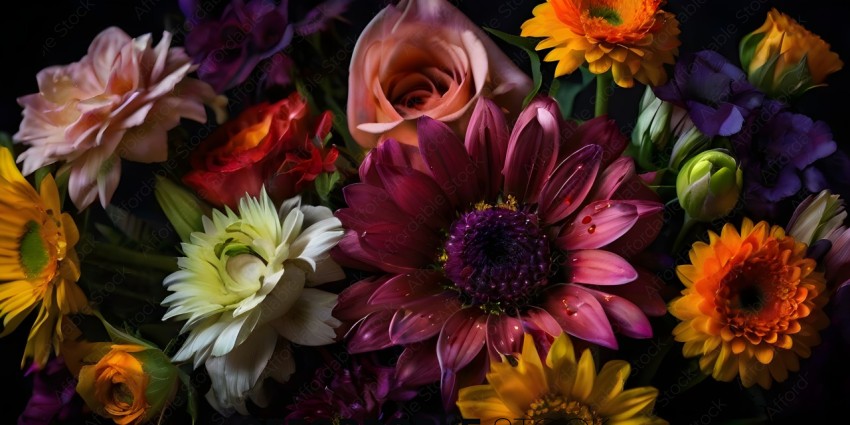 A bouquet of flowers with a mix of colors