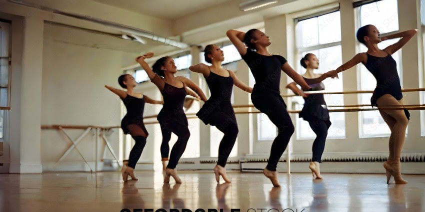 Ballet dancers in black leotards and tights