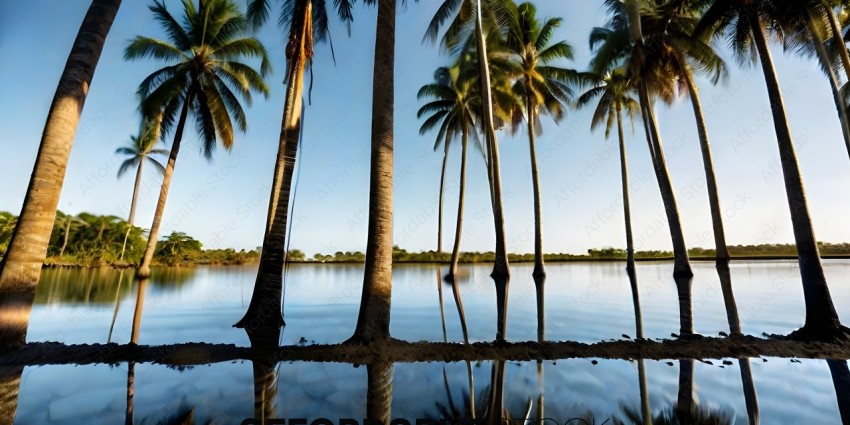 Reflection of Palm Trees in Water