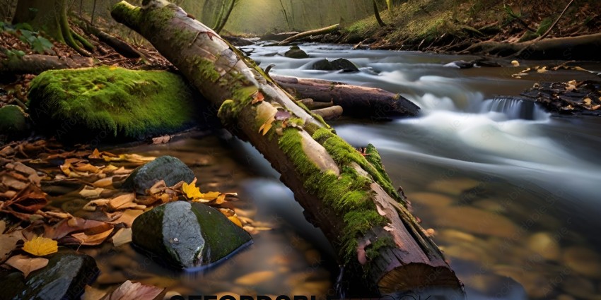 A mossy log in a stream
