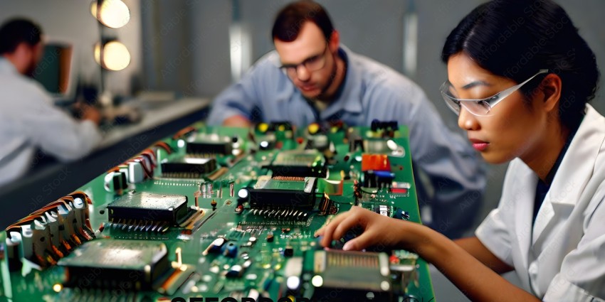 Two men working on a computer circuit board