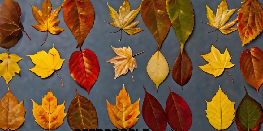 A collection of autumn leaves in various shades of red, yellow, and orange