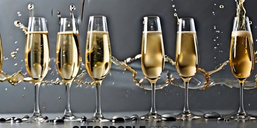 Four glasses of champagne with bubbles
