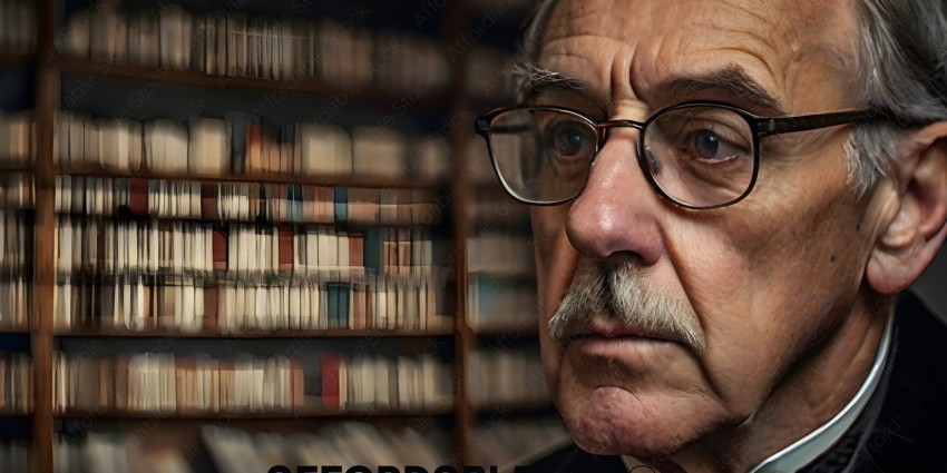 Man with glasses and mustache looking down