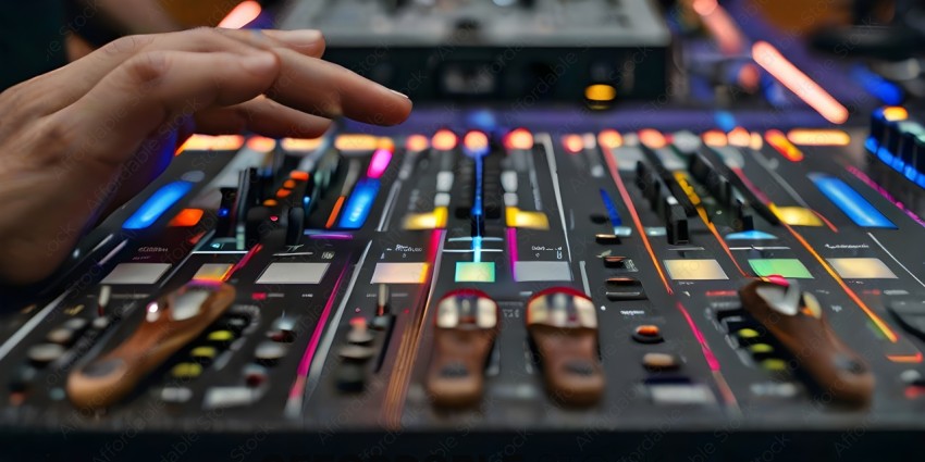 A person is touching a sound board