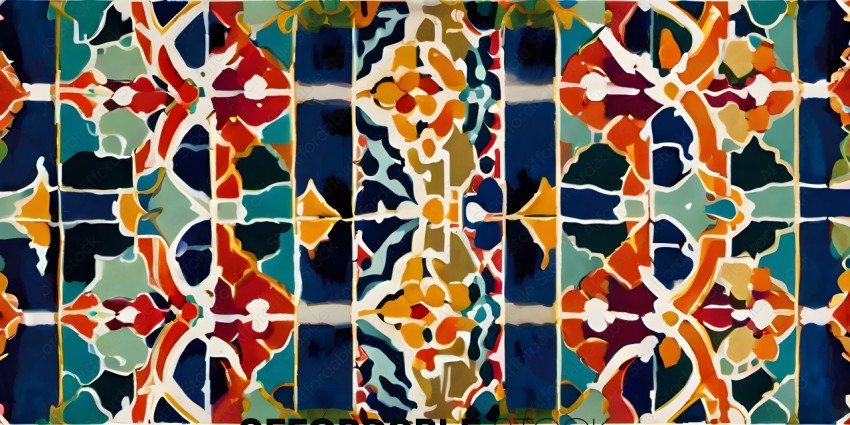A colorful mosaic with a pattern of flowers and leaves