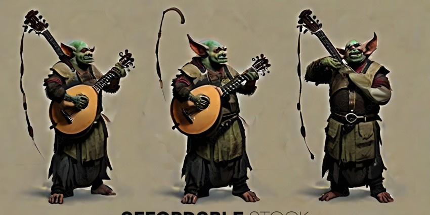A trio of fantasy characters play instruments