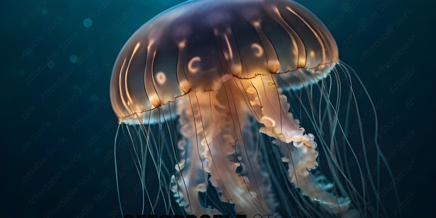 A close up of a jellyfish with a blue background