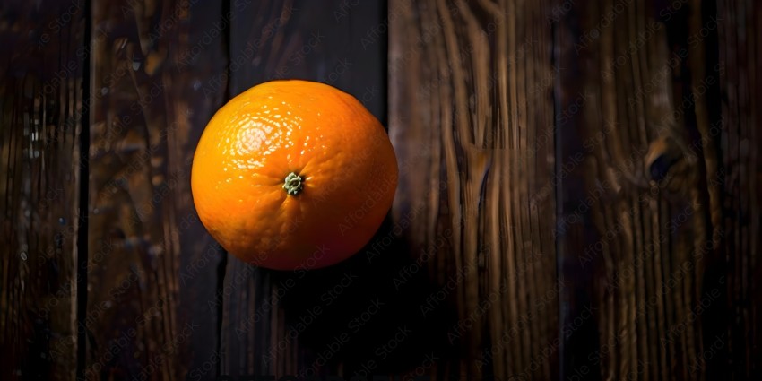 An orange on a wooden surface