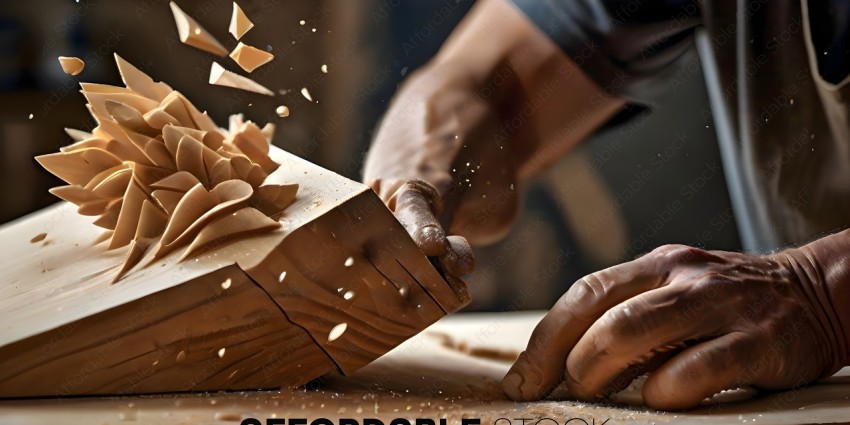 A person is carving a wooden piece