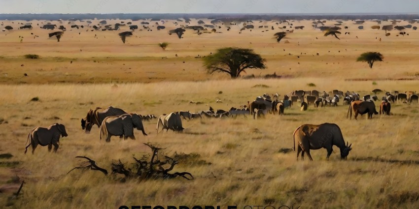 A herd of elephants in a field