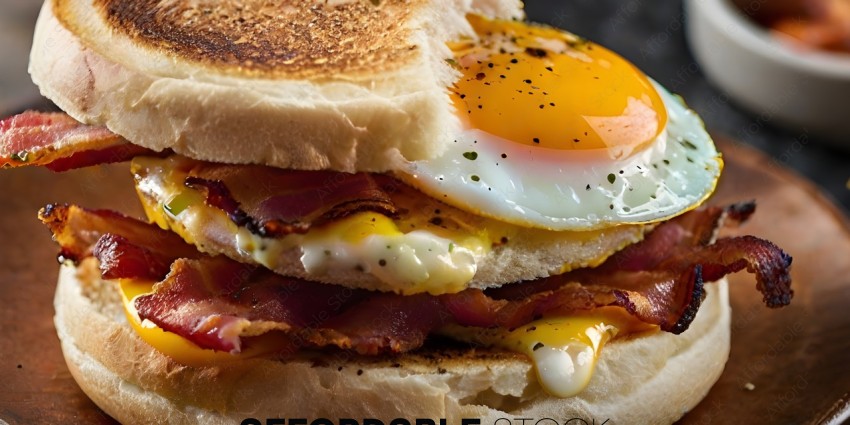 A sandwich with a fried egg on top