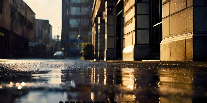 Rainy city street with reflections