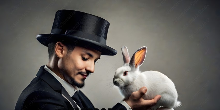 A man holding a rabbit in his hand