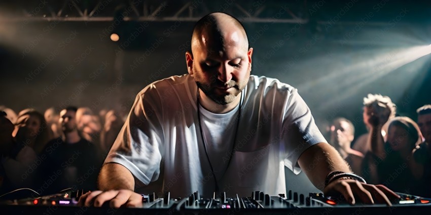 Man in White Shirt Operating DJ Equipment