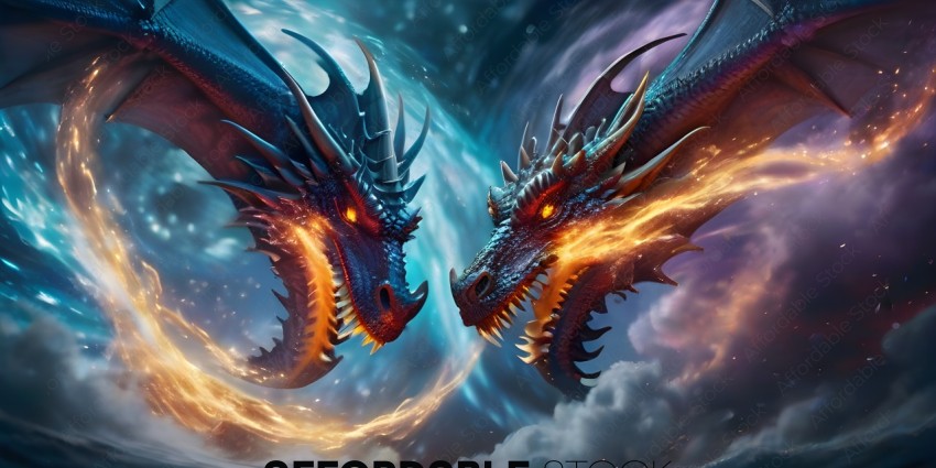Two dragons with fire in their mouths