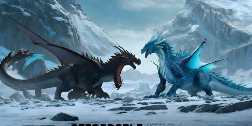 Two dragons fighting in the snow
