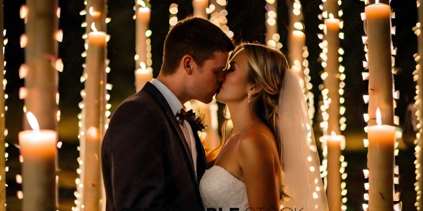 Bride and groom kissing at a wedding
