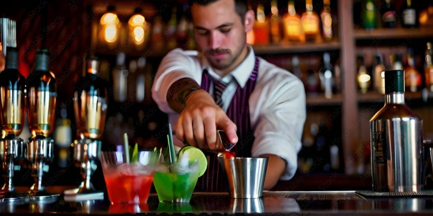 Bartender pouring a drink into a cup