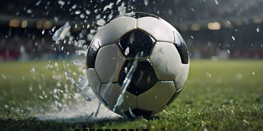 Soccer Ball Drops Water on Grass