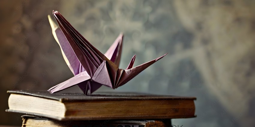 A book with a paper origami bird on top of it