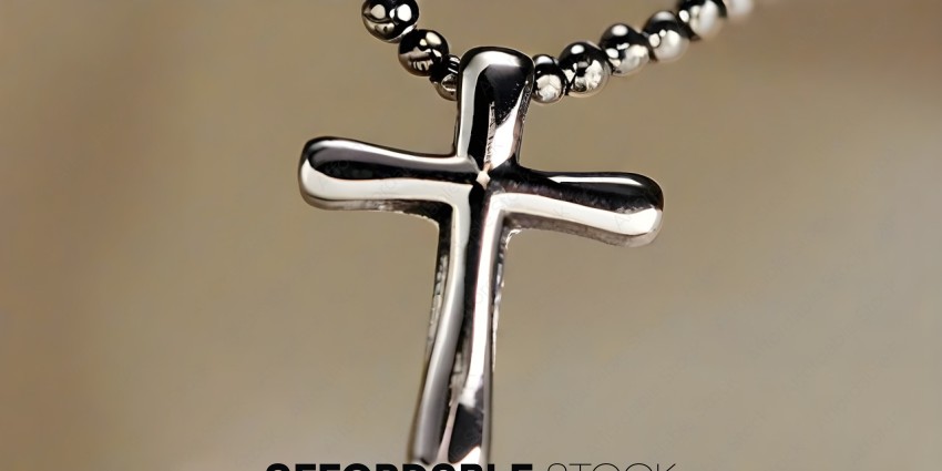 A silver cross necklace with beads