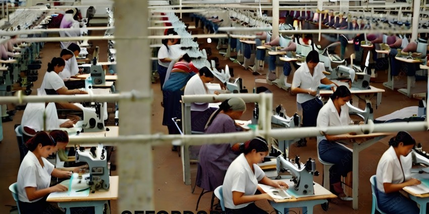 Women working in a factory sewing clothing
