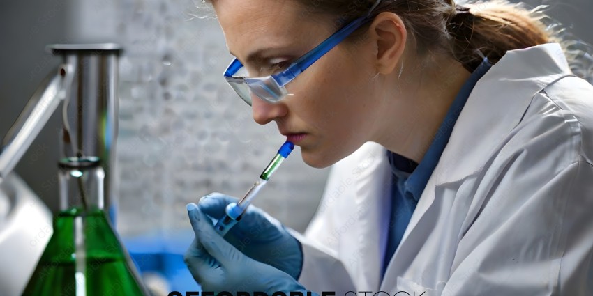A scientist in a lab examining a sample