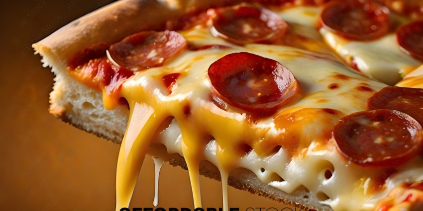 A slice of pizza with cheese and pepperoni