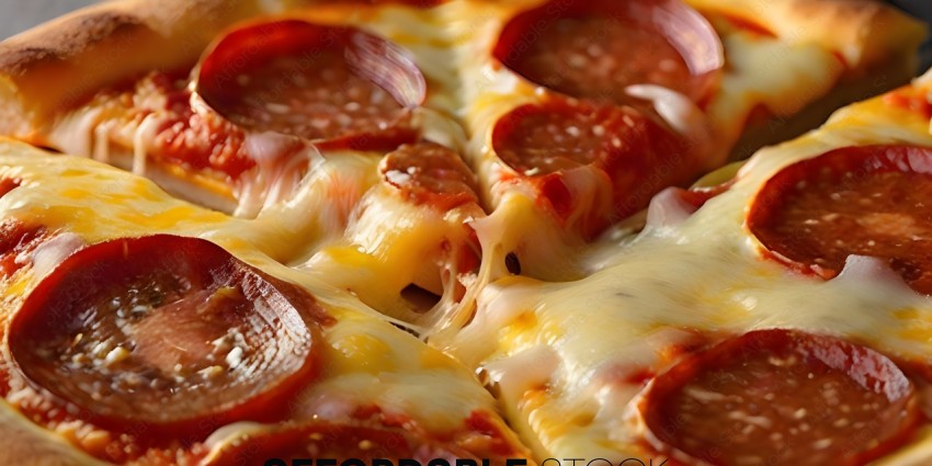 A slice of pepperoni pizza with cheese