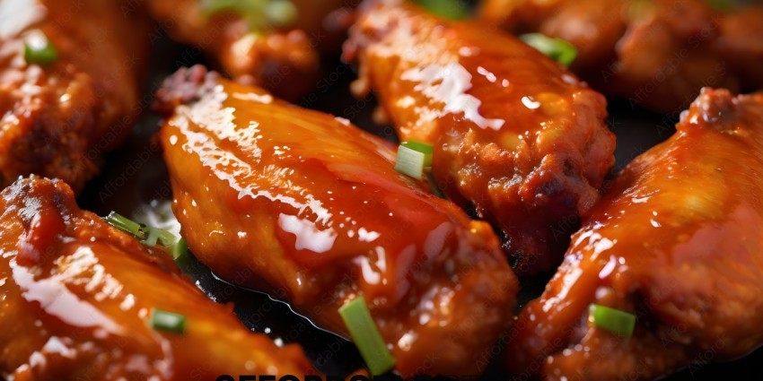 Chicken wings with sauce and green onions
