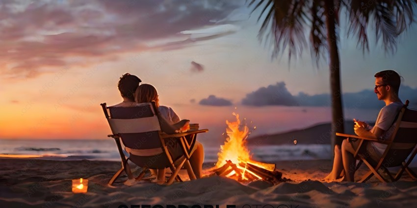 A couple enjoys a romantic evening by the beach