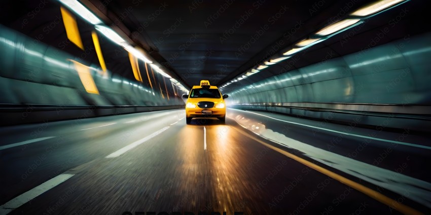 A yellow taxi driving through a tunnel