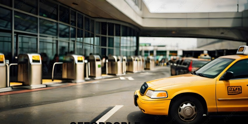 Yellow Taxi Cab in Front of Airport