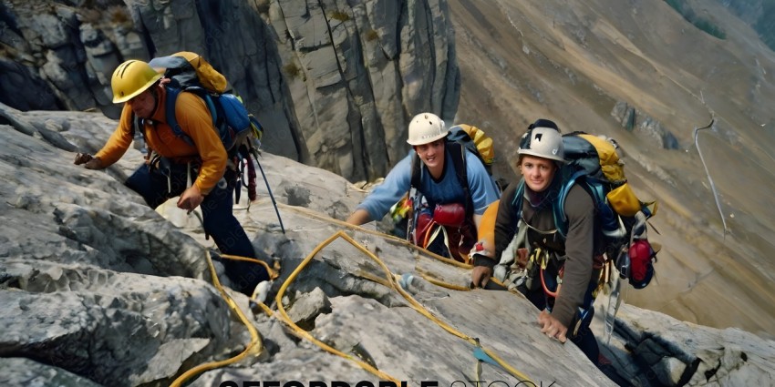 Three climbers on a rock face
