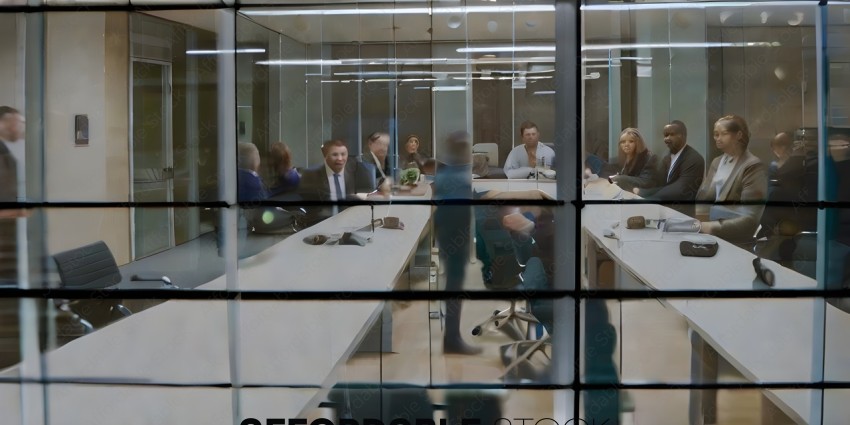A group of people in a meeting room